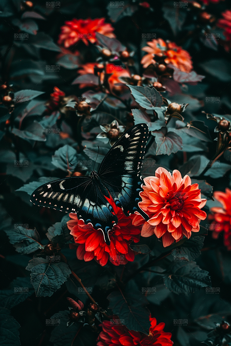 蝴蝶昆虫花卉摄影图