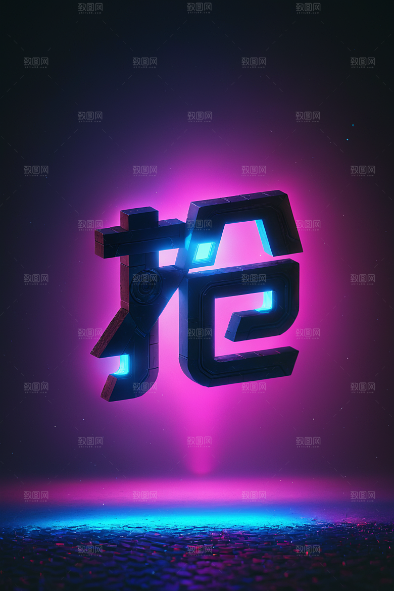 火热开抢夜景赛博朋克艺术字