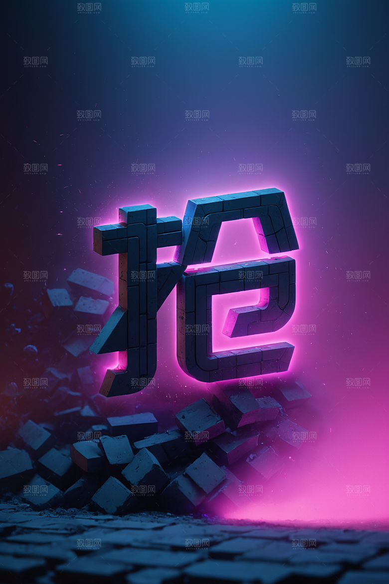 火热开抢赛博朋克立体艺术字
