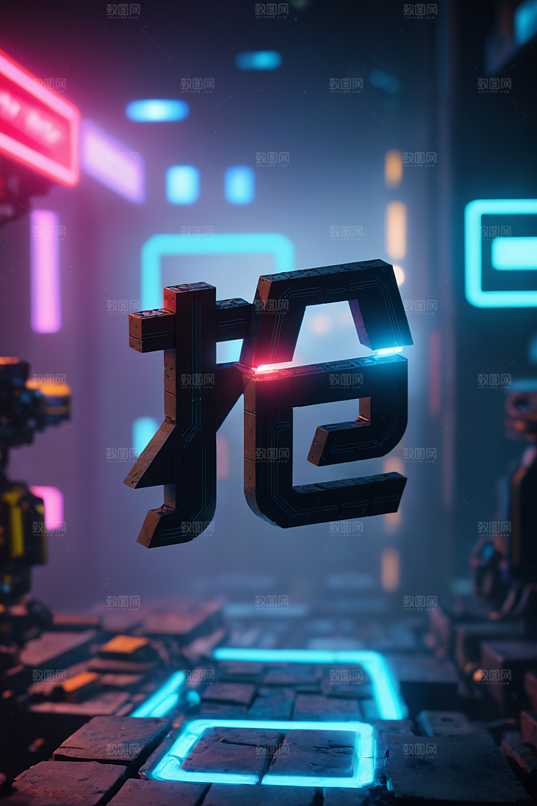 火热开抢赛博朋克促销艺术字