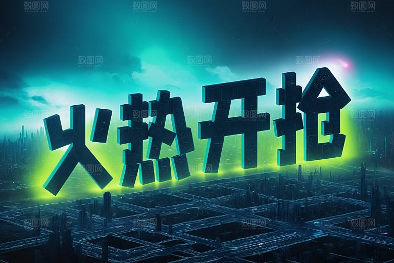 火热开抢3D赛博朋克艺术字