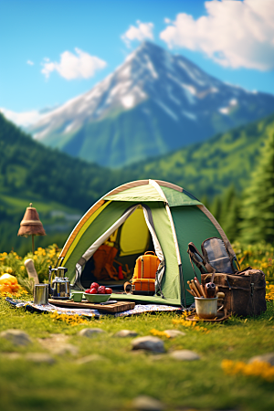 露营帐篷户外野营森林模型