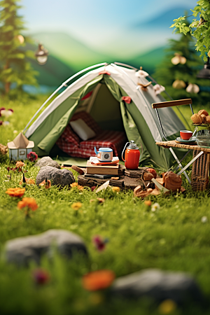 露营帐篷清新户外野营模型