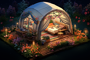 露营帐篷自然春日模型