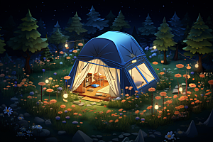 露营帐篷踏青森林模型
