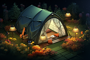 露营帐篷自然春季模型