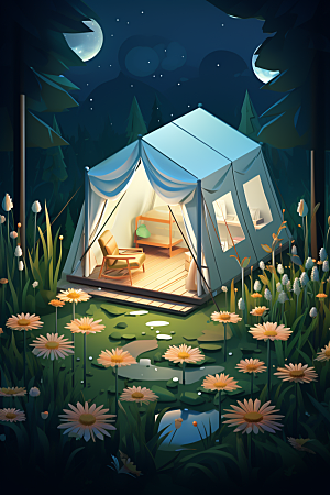 露营帐篷自然户外野营模型