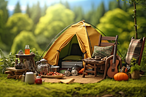 露营帐篷自然春季模型