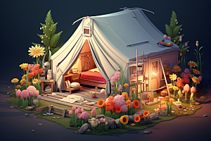 露营帐篷户外野营自然模型