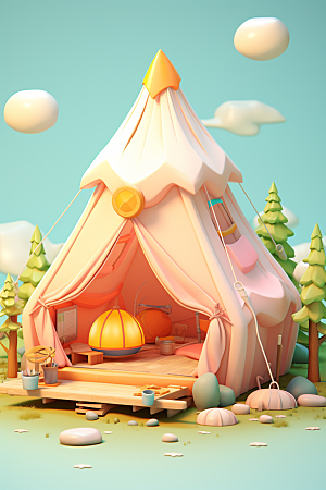 露营帐篷森林3D模型