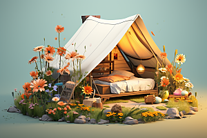 露营帐篷立体春日模型