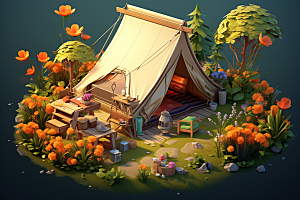 露营帐篷野炊自然模型