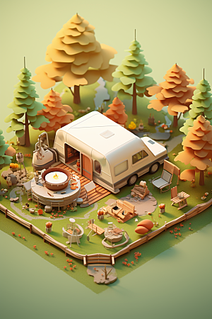 露营帐篷徒步森林模型