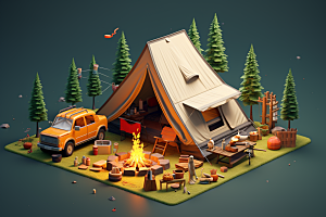 露营帐篷3D森林模型