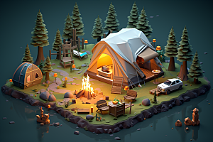 露营帐篷森林自然模型