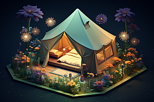 露营帐篷野炊森林模型
