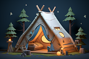 露营帐篷立体户外野营模型