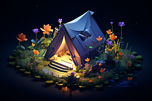 露营帐篷3D野炊模型