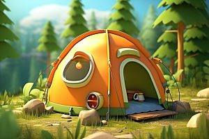 露营帐篷清新立体模型