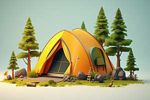 露营帐篷春日户外野营模型