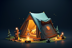 露营帐篷森林清新模型