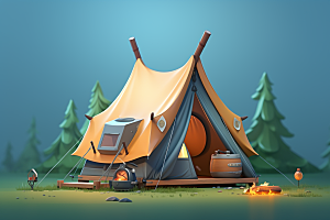露营帐篷自然户外野营模型