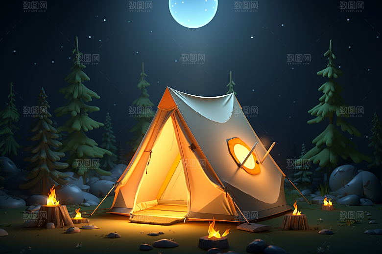 露营帐篷踏青自然模型