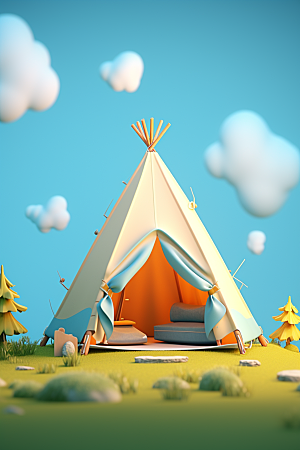 露营帐篷徒步森林模型