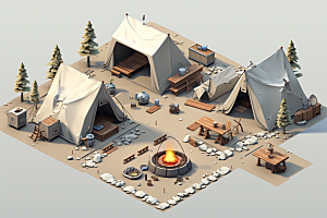 露营帐篷踏青户外野营模型