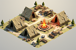 露营帐篷自然森林模型