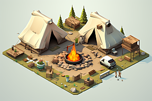 露营帐篷春季自然模型