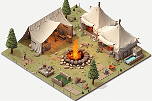 露营帐篷自然野炊模型