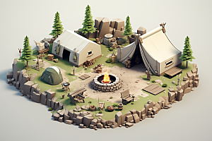 露营帐篷3D自然模型