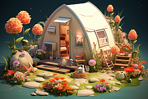 露营帐篷春季野炊模型