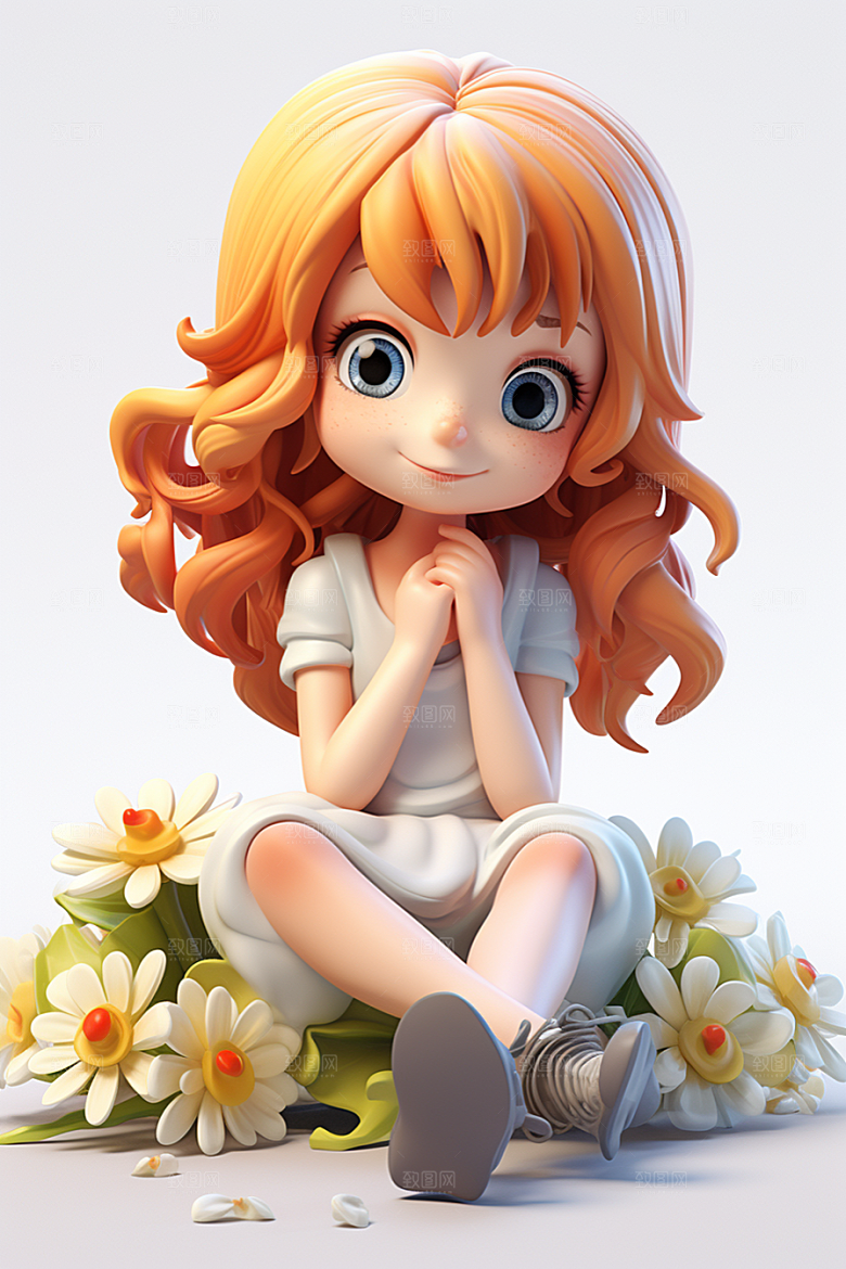 户外赏花小女孩IP立体模型