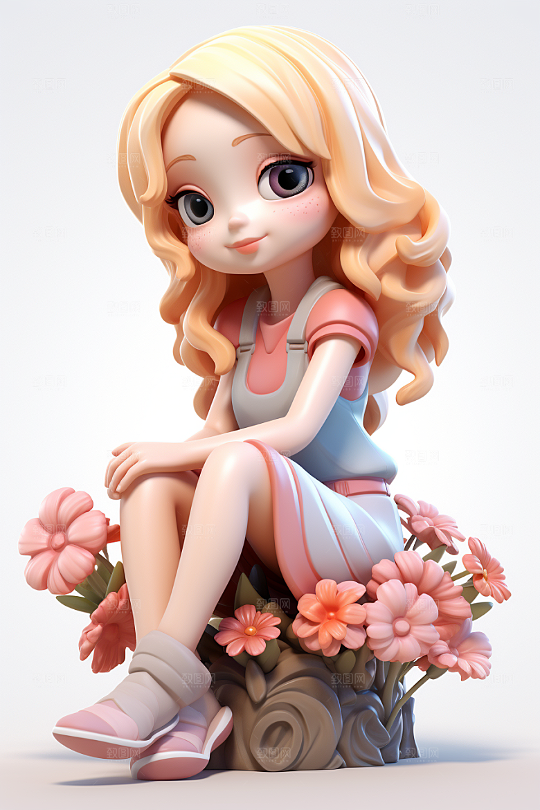 户外赏花小女孩小清新3D模型