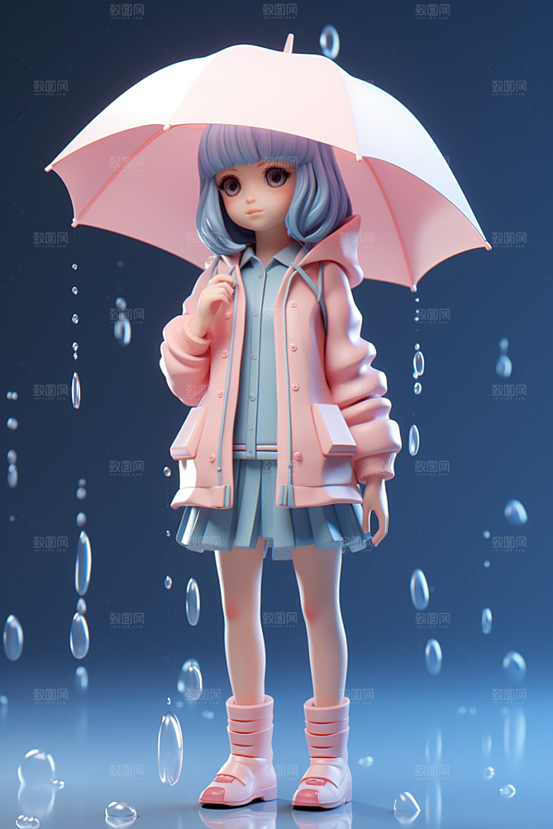 户外赏花小女孩花季郊游模型