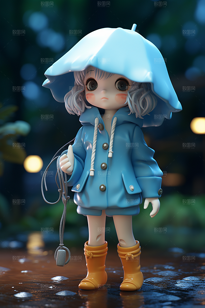 户外赏花小女孩花季可爱模型