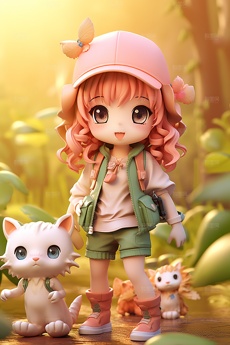 户外赏花小女孩春天3D模型