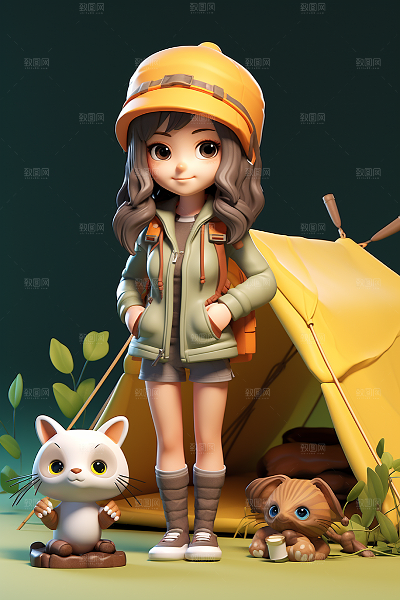 户外赏花小女孩花季IP模型