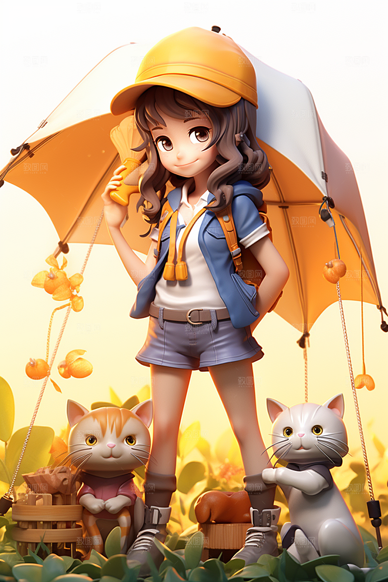 户外赏花小女孩IP人物模型