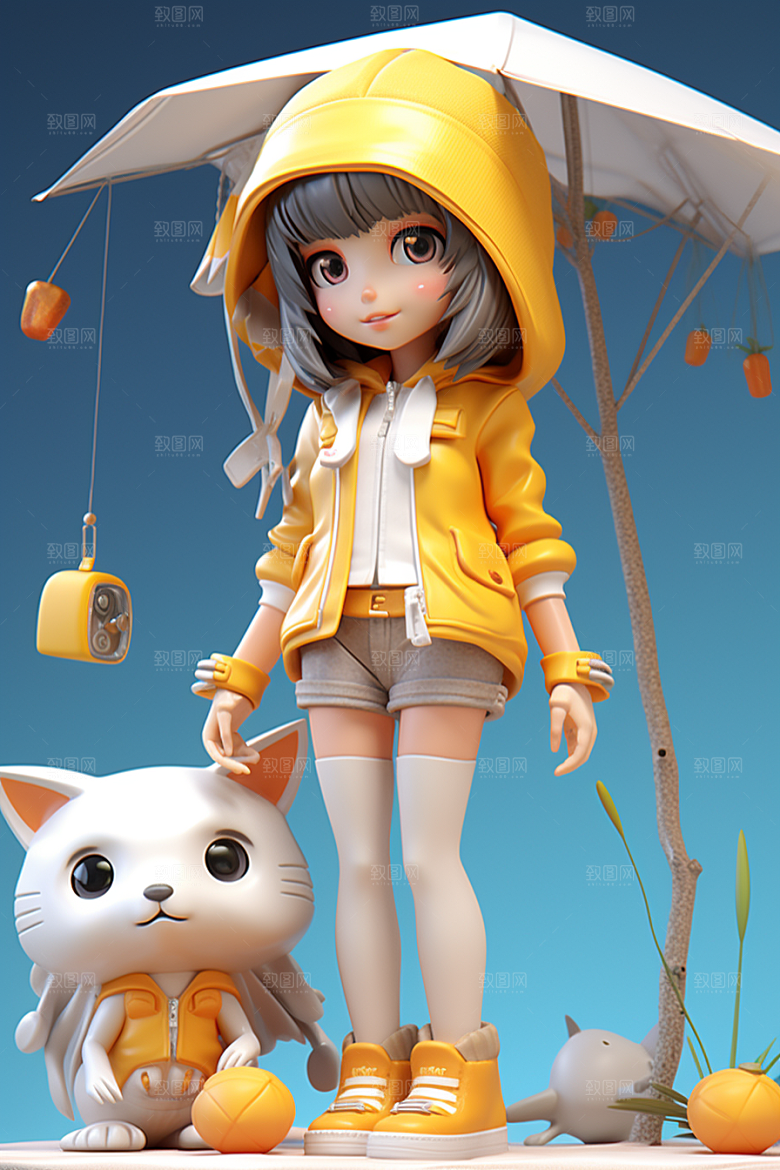 户外赏花小女孩小清新3D模型
