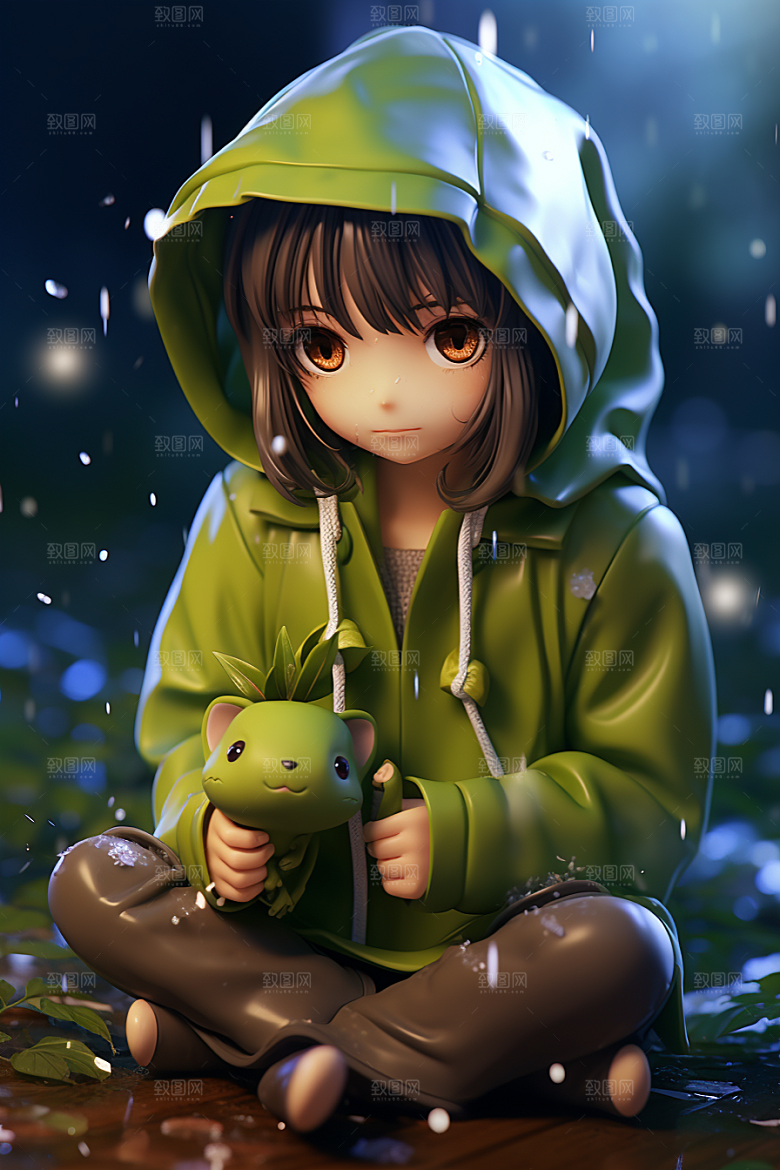 户外赏花小女孩IP郊游模型