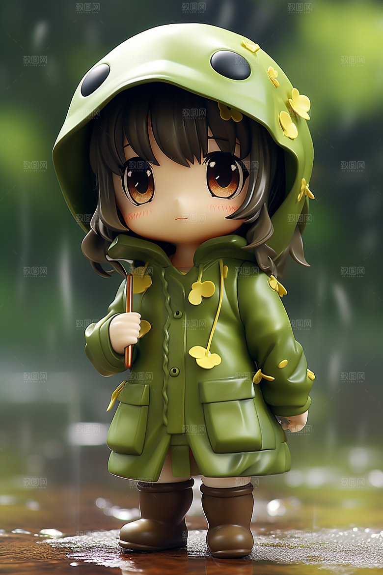户外赏花小女孩花季人物模型