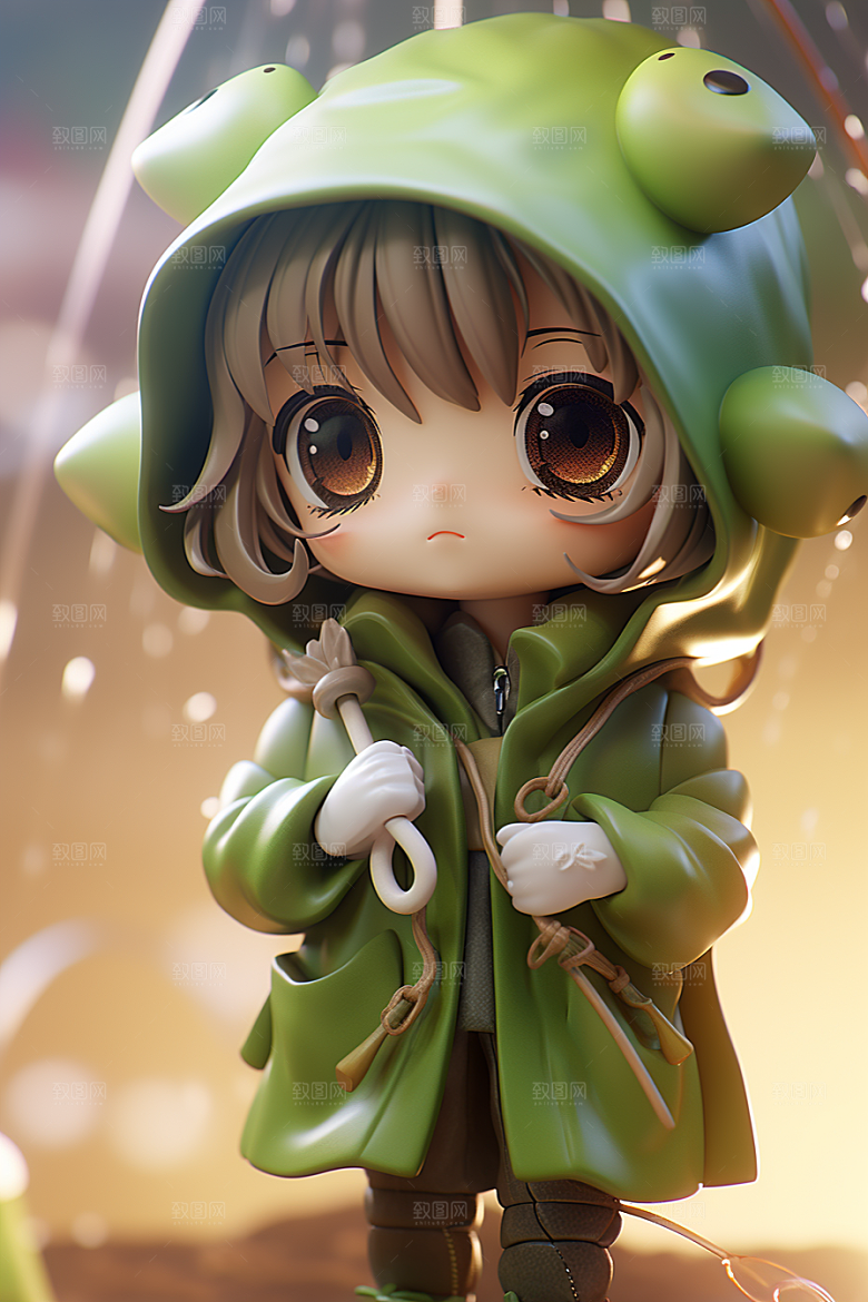 户外赏花小女孩可爱IP模型