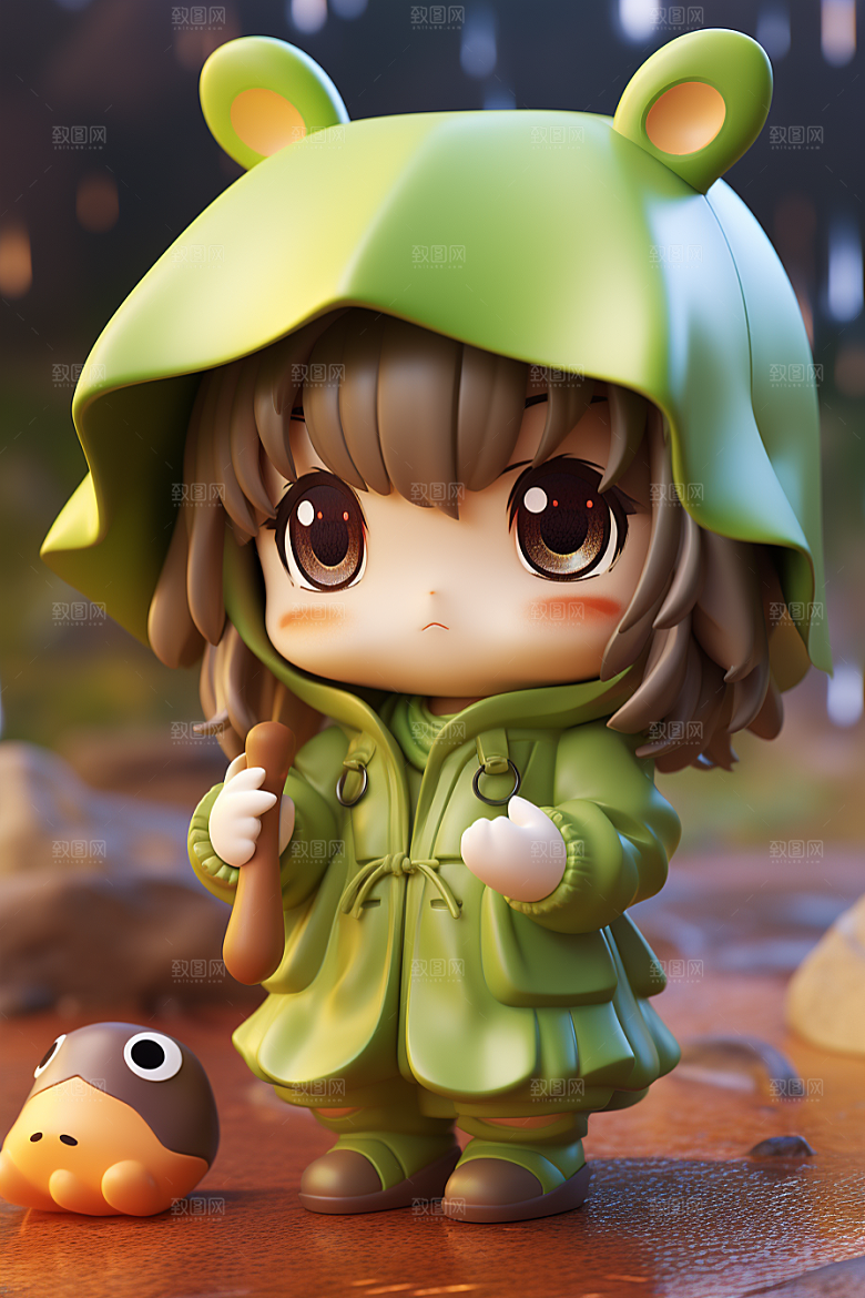 户外赏花小女孩3D人物模型