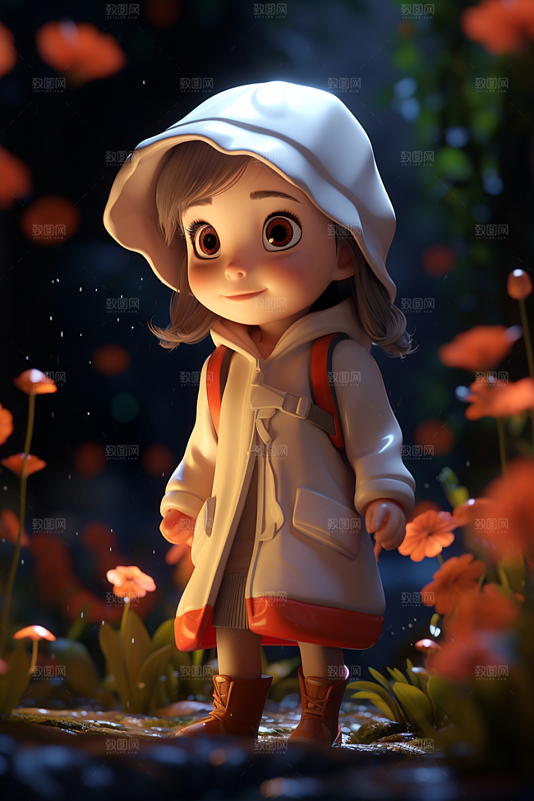 户外赏花小女孩花季小清新模型