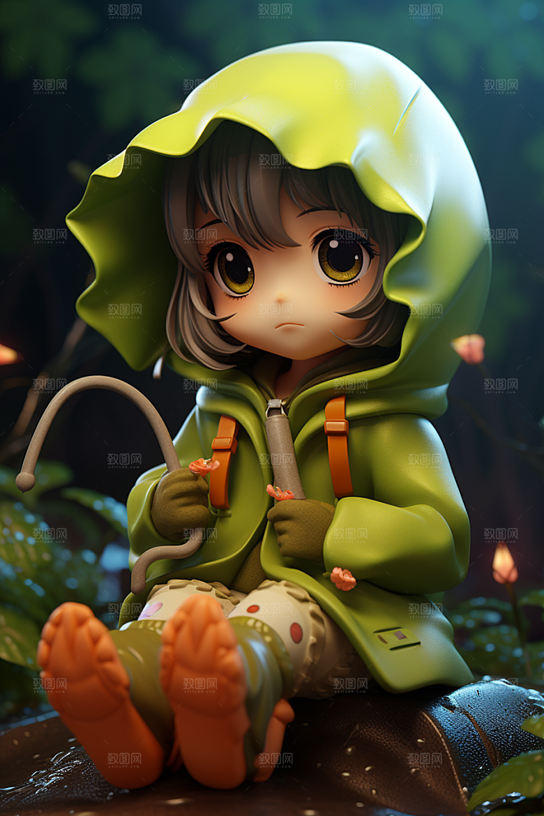 户外赏花小女孩郊游IP模型