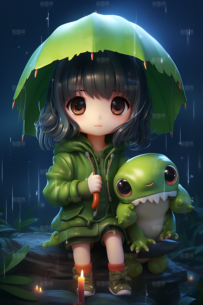 户外赏花小女孩唯美郊游模型