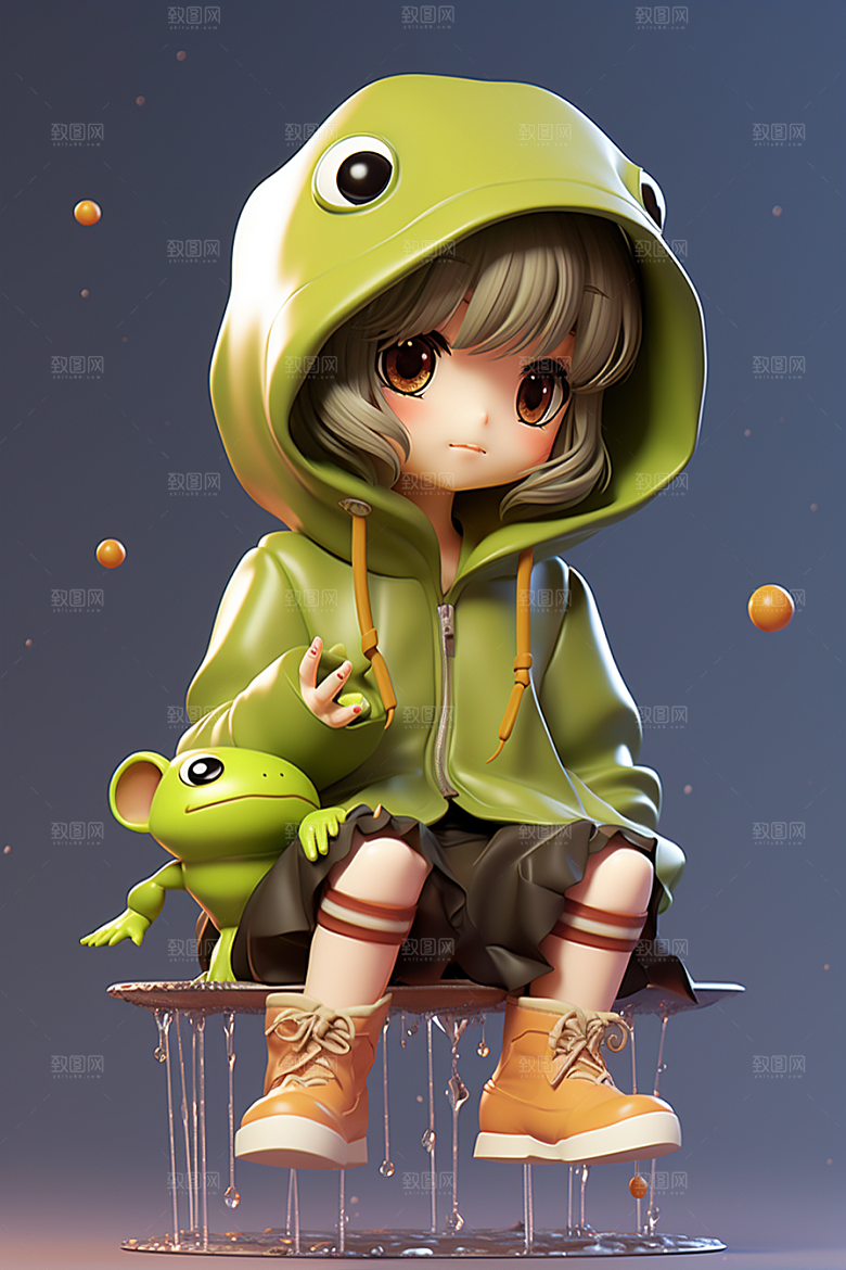 户外赏花小女孩踏青3D模型
